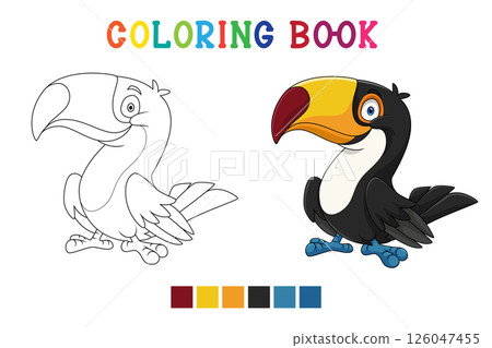 Cute toucan cartoon on white background in coloring book style Cute toucan cartoon on white background in coloring book style 126047455