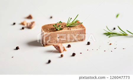 Sauternes Pate de Foie Gras: Luxurious Presentation on Clean White Background for Culinary Ads Sauternes Pate de Foie Gras: Luxurious Presentation on Clean White Background for Culinary Ads 126047773