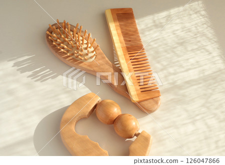 Wooden bath set. Massage roller, comb. Body care. Natural material and ecology. Protection of nature. Wooden bath set. Massage roller, comb. Body care. Natural material and ecology. Protection of nature. 126047866