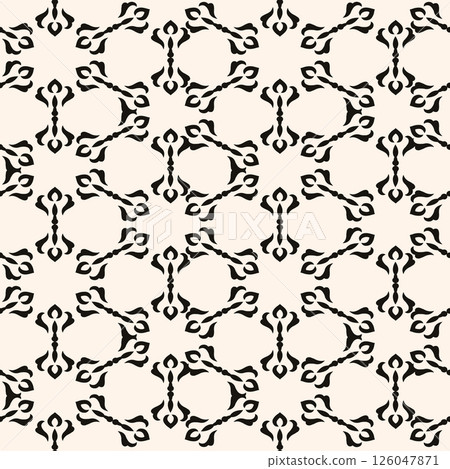 Vector black and white floral seamless pattern. Abstract minimal geometric ornament with flowers in oriental style. Simple monochrome background. Vector black and white floral seamless pattern. Abstract minimal geometric ornament with flowers in oriental style. Simple monochrome background. 126047871