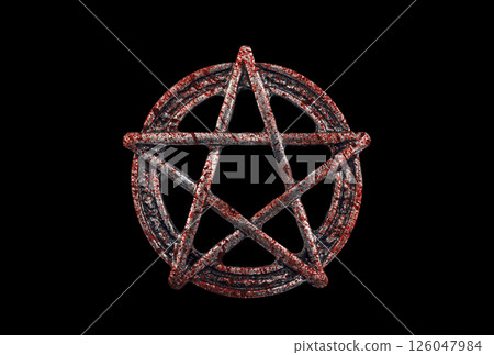 Bloody metal pentagram symbol isolated on black background with clipping path Bloody metal pentagram symbol isolated on black background with clipping path 126047984