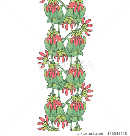 Stripe pattern with line art canary islands flowers Parror Beaks. Floral seamless border with hand drawn millefleur style botanicals 126048318