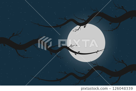 starry night with moon and tree branches vector illustration. starry night with moon and tree branches vector illustration. 126048339