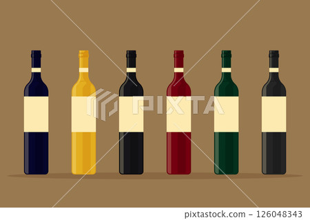Wine Bottle Set Flat Vector Illustration 126048343