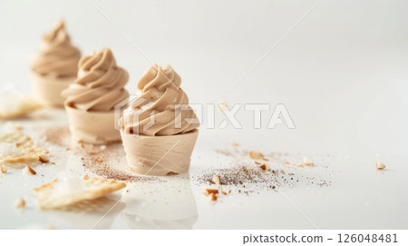 Foie Gras Mousse in pastry shell on white background with negative space, emphasizing texture and garnishes 126048481
