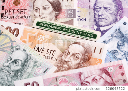 American permanent resident card on Czech money 126048522