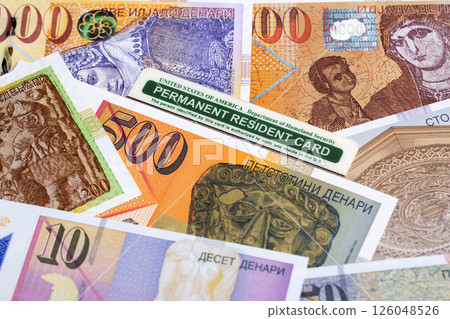American permanent resident card on Macedonian money American permanent resident card on Macedonian money 126048526