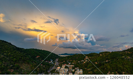 Aerial view of Colorful cloud in dramatic sky of sunset over the ocean 126048552