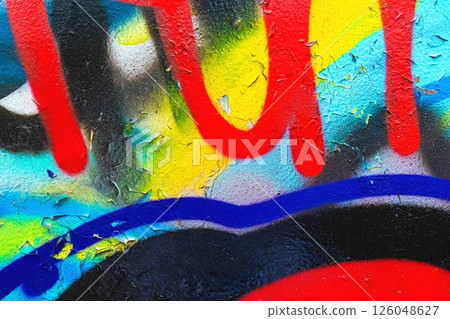 Colorful Abstract Graffiti Texture with Bold Red, Blue, Yellow for Urban Street Art Style Colorful Abstract Graffiti Texture with Bold Red, Blue, Yellow for Urban Street Art Style 126048627