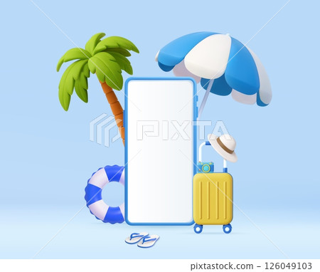 3D Summer Vacation Background with Smartphone Frame 126049103