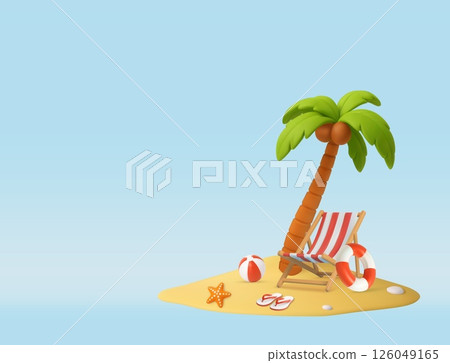 3d Relaxing Tropical Beach Scene with Palm 126049165