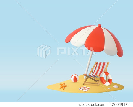 3d Relaxing Tropical Beach Scene with Chair and umbrella 3d Relaxing Tropical Beach Scene with Chair and umbrella 126049171
