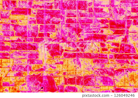 Old building trend showing brickwork, colorful uneven brick background. Changed color scheme. 126049246