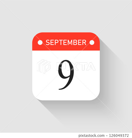 Vector icon page day calendar - 9 September month Vector icon page day calendar - 9 September month 126049372