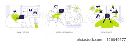 Foreign language distance learning isolated cartoon vector illustrations se 126049677