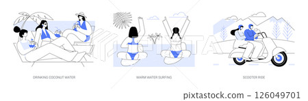 Summer holiday activities isolated cartoon vector illustrations se 126049701