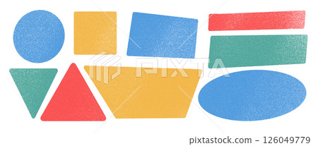 Textured geometric shape set. Text boxes kids frames pack. Oval, circle and square figures. Vector hand drawn quotation triangles and trapezium stickers shapes. Flat figures illustration Textured geometric shape set. Text boxes kids frames pack. Oval, circle and square figures. Vector hand drawn quotation triangles and trapezium stickers shapes. Flat figures illustration 126049779