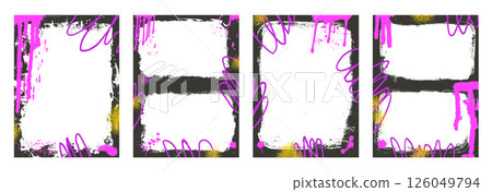 Urban grunge spray background double frames set. Text boxes border graffiti template with airbrush lines stroke and aerosol. Ink and paint decor for photo. Vector callouts tag illustration Urban grunge spray background double frames set. Text boxes border graffiti template with airbrush lines stroke and aerosol. Ink and paint decor for photo. Vector callouts tag illustration 126049794