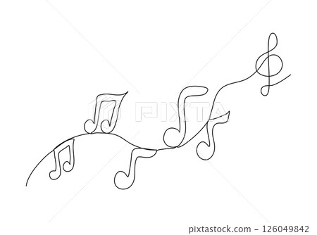Melody and notes. One line drawing vector illustration. 126049842