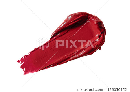 Red lipstick swatch isolated on white background showcasing vibrant red color and smooth texture. Red lipstick swatch for beauty product design. Red lipstick swatch isolated on white background showcasing vibrant red color and smooth texture. Red lipstick swatch for beauty product design. 126050152