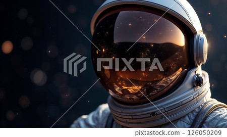 Astronaut visor reflecting cosmic landscape with glowing stars Astronaut visor reflecting cosmic landscape with glowing stars 126050209