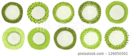 Cute Green Vector Labels, Round Gift Tags for Healthy Food, Cosmetics and Eco Product Designs Cute Green Vector Labels, Round Gift Tags for Healthy Food, Cosmetics and Eco Product Designs 126050301