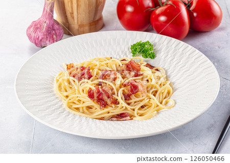 Italian pasta spaghetti with bacon Italian pasta spaghetti with bacon 126050466