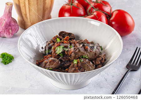 Roasted chicken liver with green onion Roasted chicken liver with green onion 126050468