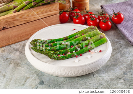 Green spring boiled asparagus sprouts 126050498
