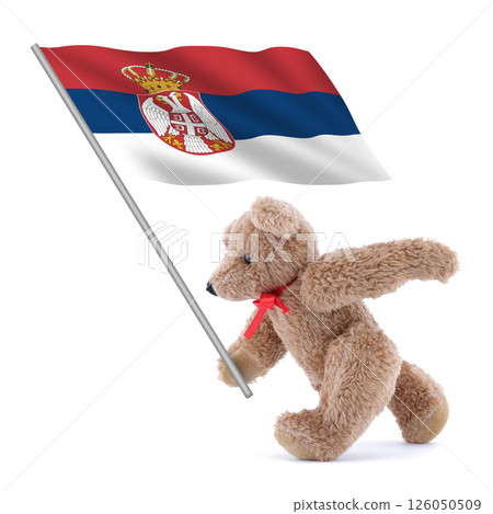 Serbia flag being carried by a cute teddy bear 126050509