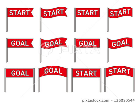 Set of various goal and start flag illustrations_red_with main lines Set of various goal and start flag illustrations_red_with main lines 126050544