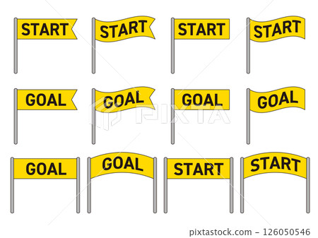 Set of various goal and start flag illustrations_yellow_with main lines 126050546