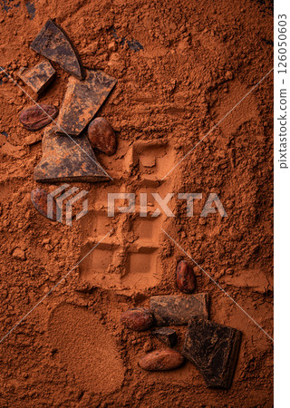 Cocoa powder, beans and natural chocolate Cocoa powder, beans and natural chocolate 126050603