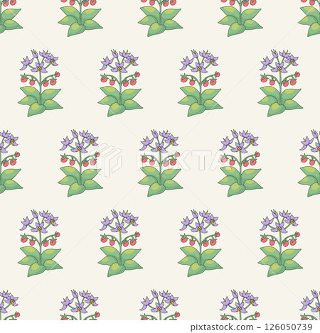 Seamless pattern with canary islands flowers tenerife nightshade in vintage millefleur style on white background 126050739