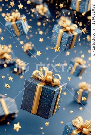 Festive Gift Boxes Surrounded by Golden Stars for Celebration and Joy 126051058
