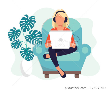 Home office concept, person working from home, student or freelancer. Vector illustration in flat style Home office concept, person working from home, student or freelancer. Vector illustration in flat style 126051415