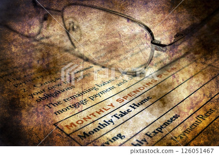 Monthly spending plan grunge concept Monthly spending plan grunge concept 126051467