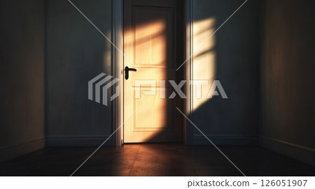 Closed door with shadows and light contrast 126051907