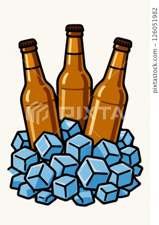 Cold Bottles of Beverage Resting on Ice for a Refreshing Experience at a Summer Gathering 126051982