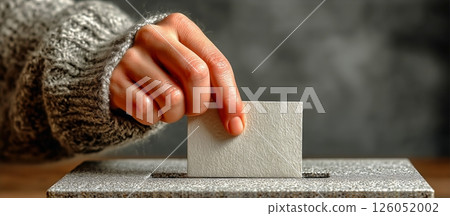 Hand Casting a Ballot in a Voting Box During an Election With a Cozy Sweater On 126052002