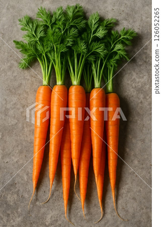 Freshly Harvested Carrots Arranged on a Rustic Surface in Natural Light 126052265