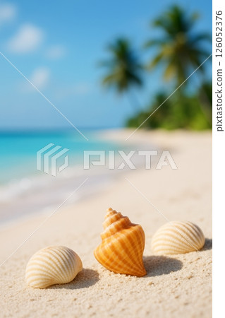 Discovering Seashells on a Sunny Beach Near Palm Trees 126052376