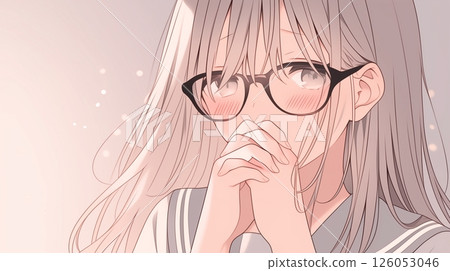 一位戴著眼鏡的銀髮女孩提出請求的插圖（AI 生成的圖像） 126053046