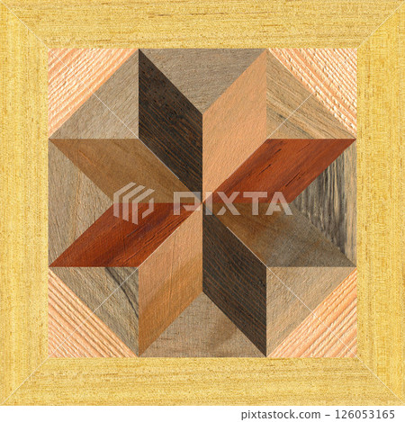 Wooden marquetry frame can be patterns created from the combination of pine wenge and walnut wood, wooden floor, parquet, cutting board Wooden marquetry frame can be patterns created from the combination of pine wenge and walnut wood, wooden floor, parquet, cutting board 126053165