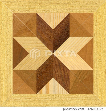 Wooden marquetry frame can be patterns created from the combination of pine wenge and walnut wood, wooden floor, parquet, cutting board Wooden marquetry frame can be patterns created from the combination of pine wenge and walnut wood, wooden floor, parquet, cutting board 126053174