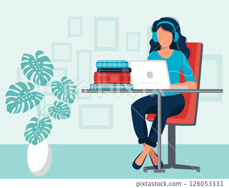 laptop, vector, woman 126053331