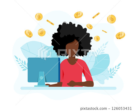 female, laptop, money 126053431