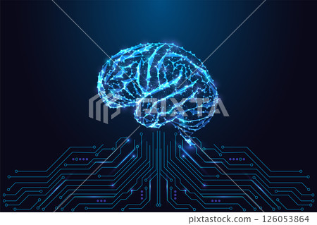 Artificial intelligence and neural technology concept with glowing brain and circuit board, vector  Artificial intelligence and neural technology concept with glowing brain and circuit board, vector  126053864