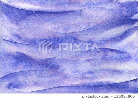 Vibrant ultramarine purple blue watercolor wavy striped textured background. Artistic colorful watercolour wave backdrop for marine design, abstract water splash or cloud concept, calm sea pattern 126053900