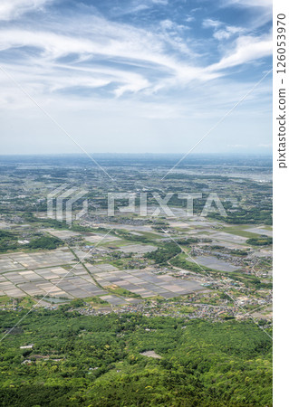 View of the rice fields of the Kanto Plain from the summit of Mount Tsukuba View of the rice fields of the Kanto Plain from the summit of Mount Tsukuba 126053970